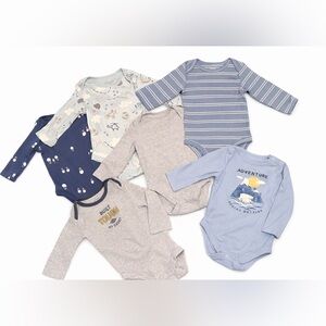Baby Boys Long Sleeve One-Piece Bodysuit Pack - Blue, Gray, Navy